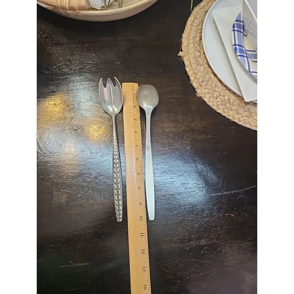 Vintage Brødrene Mylius BM Pewter Norway #664 Salad Serving Spoon Fork MCM